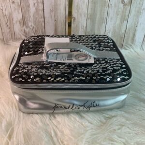 NWT Kendall + Kylie Vanity Zip Around Cosmetic  Make Up Bag Silver and Black​​​